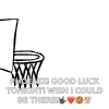 a stick figure is jumping into a basketball hoop with an orange arrow coming out of it .