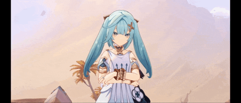 a girl with blue hair and a red flower in her hair says " you 're getting kicked in the balls "
