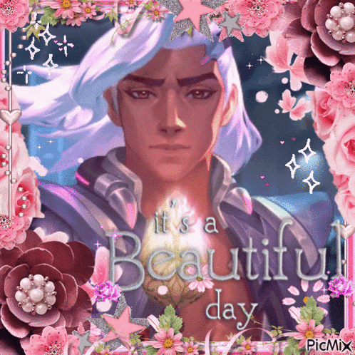 a picture of a man with the words " it 's a beautiful day " on it