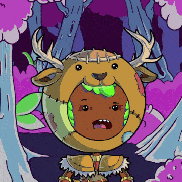 a cartoon of a person wearing a deer costume with a green tongue sticking out
