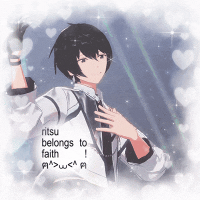 a picture of a boy with the words ritsu belongs to faith below him