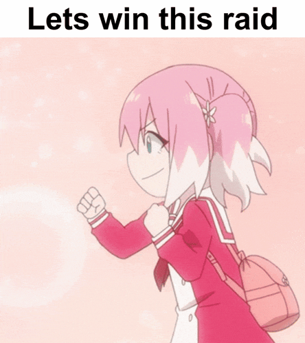 a picture of a girl with the words " lets win this raid " above her