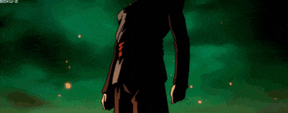 a close up of a cartoon character 's face with a green background .