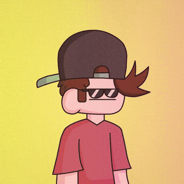 a cartoon drawing of a boy wearing a hat and sunglasses