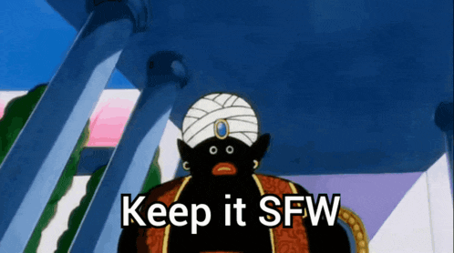 a cartoon character says " keep it sfw " in front of some columns
