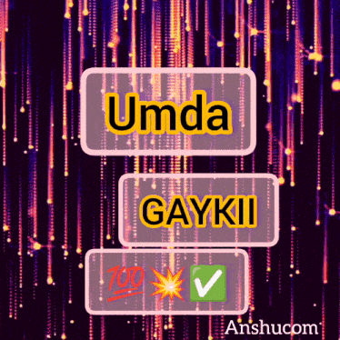 a sign that says ' umda gaykii ' on a purple background