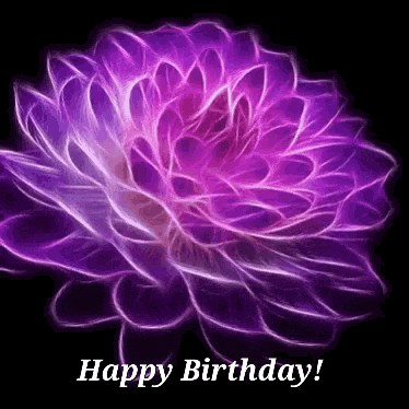 a purple flower with the words " happy birthday " below it