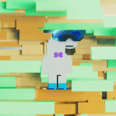 a pixel art drawing of a man with a mustache and sunglasses