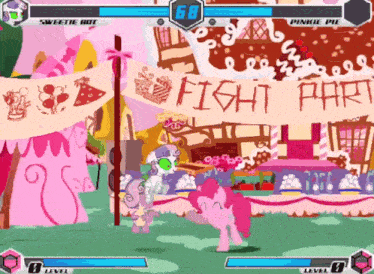 pinkie pie and sweetie hot are fighting in a game