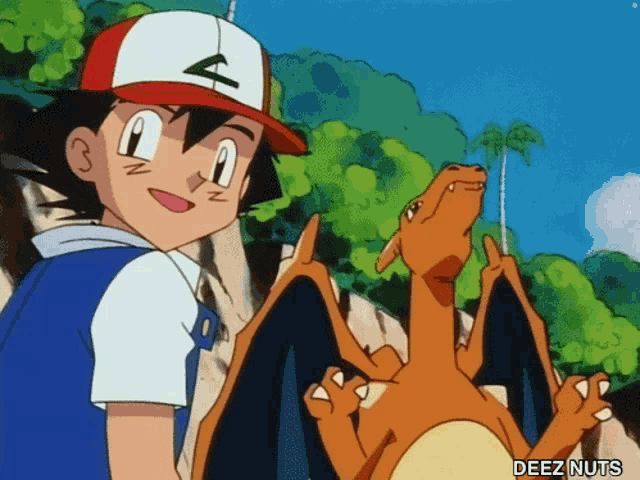 a cartoon of a boy and a dragon with the words deez nuts on the bottom