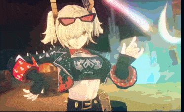 a pixel art of a girl wearing sunglasses and a crop top with the letter a on it