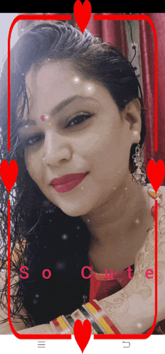 a woman 's face is surrounded by red hearts and the word so cute is on the bottom right