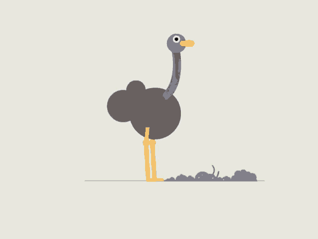 a cartoon illustration of an ostrich with its head in the ground