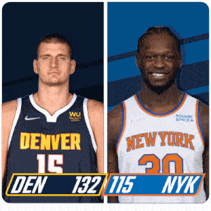 two basketball players from denver and new york are shown
