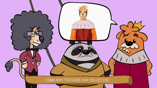 a cartoon character with a speech bubble that says dobbiamo trovare una soluzione