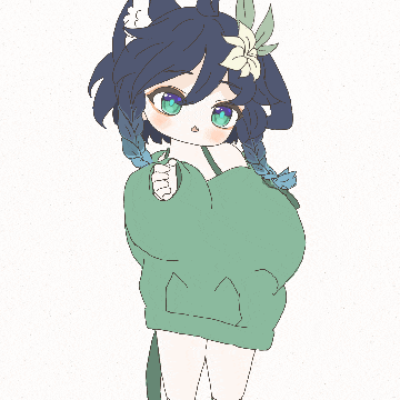 a drawing of a girl wearing a green hoodie with a flower in her hair