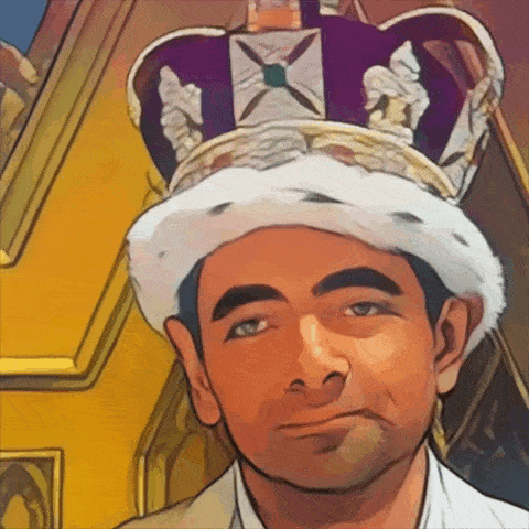 a cartoon of a man wearing a crown and a white hat