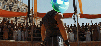 a man with a blue balloon on his head with the word daw on it