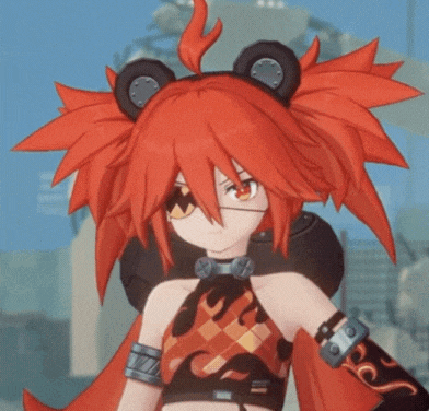 a girl with red hair and bear ears is wearing a crop top