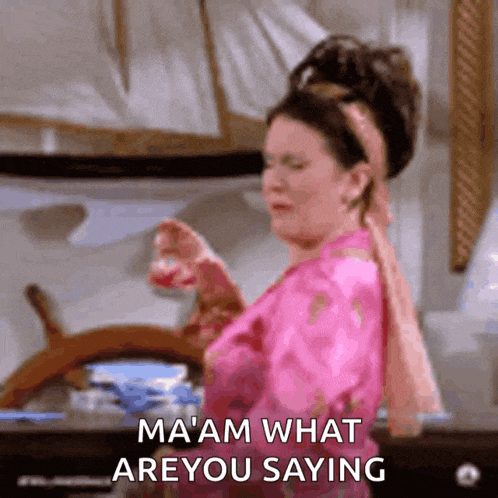 a woman in a pink robe is saying ma 'am what are you saying ..