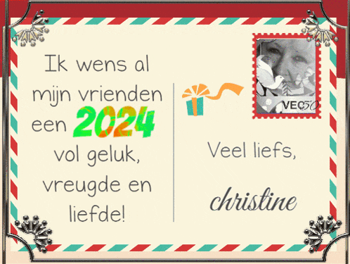 an envelope with a picture of a woman and the year 2024 on it