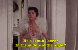 a woman in a white dress says he 's coming here in the middle of the night ..