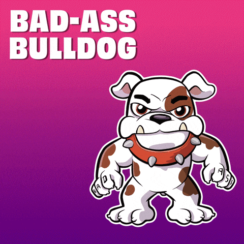 a cartoon of a bulldog with the words bad-ass bulldog behind it