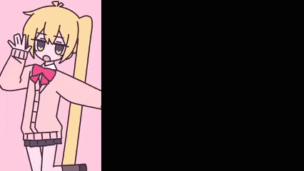 a cartoon of a girl with blonde hair and a pink bow tie holding her finger to her mouth .