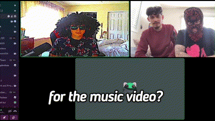 a group of people on a video call with the words " for the music video " at the top