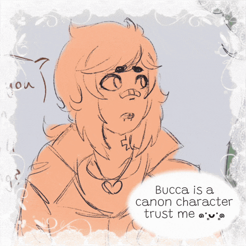 a drawing of a girl with cat ears and a caption that says " bacca is a canon character trust me "