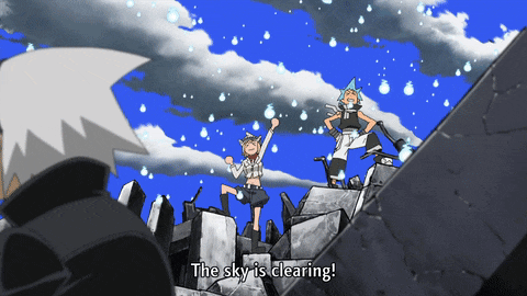 a cartoon scene with the words " the sky is clearing " at the bottom