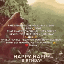 a happy birthday greeting card with a picture of a lion and a mountain in the background