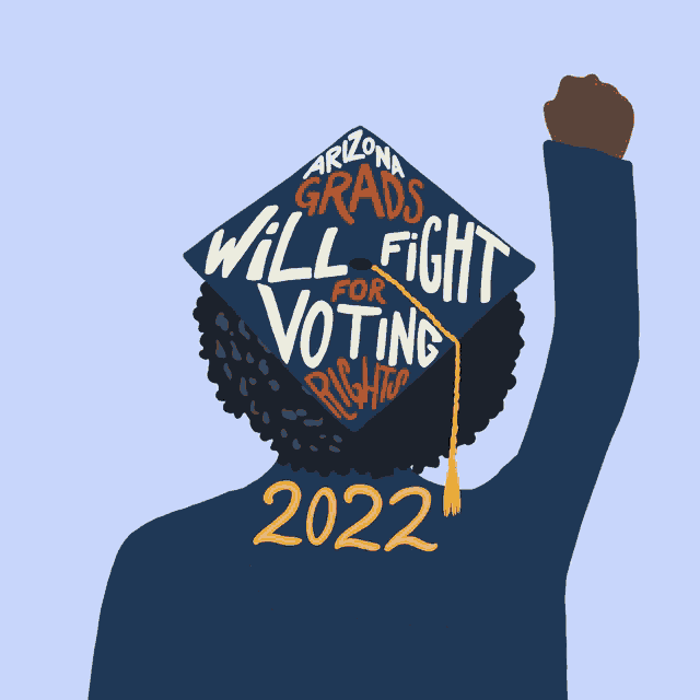 a woman wearing a graduation cap that says " will fight for voting rights "