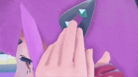 a close up of a person 's face with pink hair