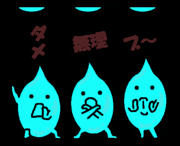 a cartoon drawing of three drops of water with faces on them