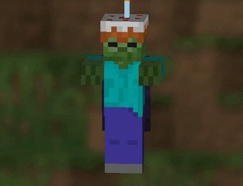 a minecraft character has a cake on his head with the number 3 on it