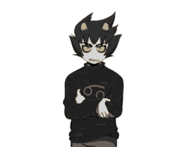a cartoon character wearing a black sweater with a cancer symbol on it
