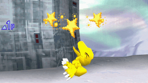 a video game screen shows a yellow bird with stars coming out of its beak