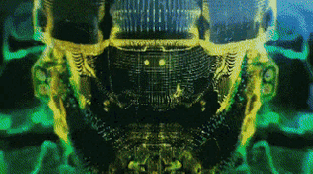 a painting of a skull with a green background