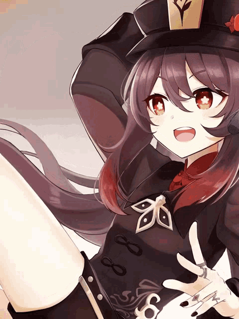 a drawing of a girl with red eyes and a hat with a flower on it