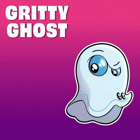 a cartoon ghost with the words gritty ghost written above it