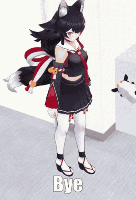 a picture of a girl with the word bye written on the bottom