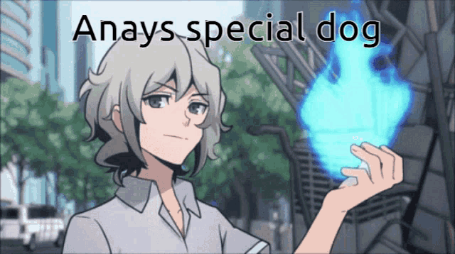 a cartoon of a person with the words anayas special dog written above them