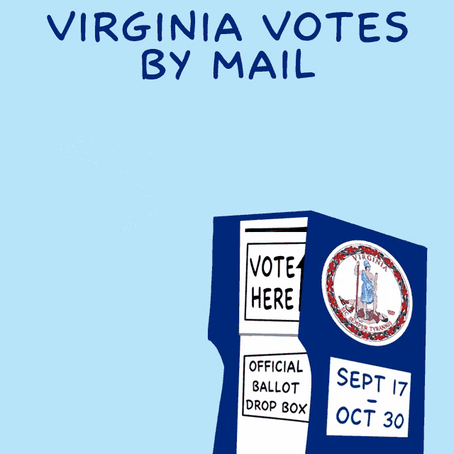 an advertisement for virginia votes by mail shows a bird flying over a ballot box