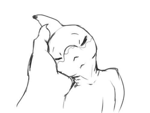 a black and white drawing of a person being touched by another person .