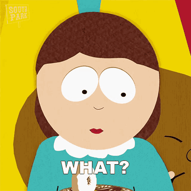 a cartoon character from south park is holding a marshmallow and asking what