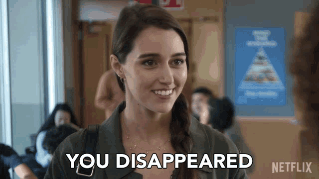 a woman is smiling and says " you disappeared " in a netflix advertisement