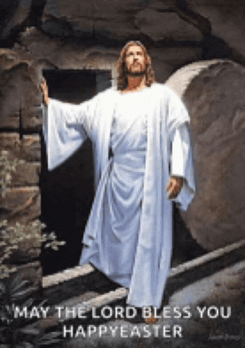 a painting of jesus standing in front of the tomb