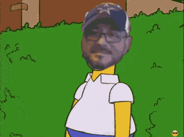 a cartoon of homer simpson wearing glasses and a hat with a star on it