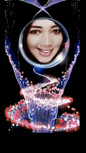 a woman 's face is surrounded by a bubble of water